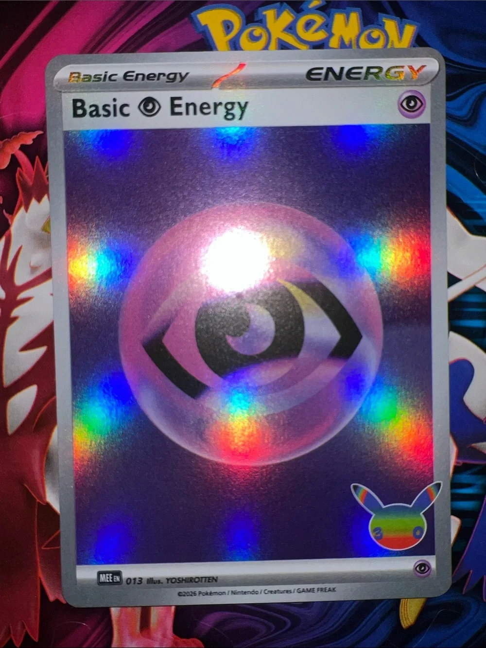 Pokemon Psychic Holo Energy Card — Purple with Rainbow Holo